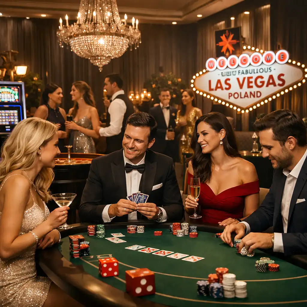 Przyjęcie w stylu Las Vegas z neonowym światłem i stołami kasynowymi
